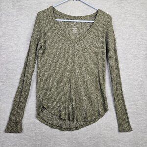 Soft & Sexy Rib Size S V-neck Long Sleeve Pull-over Knit Top